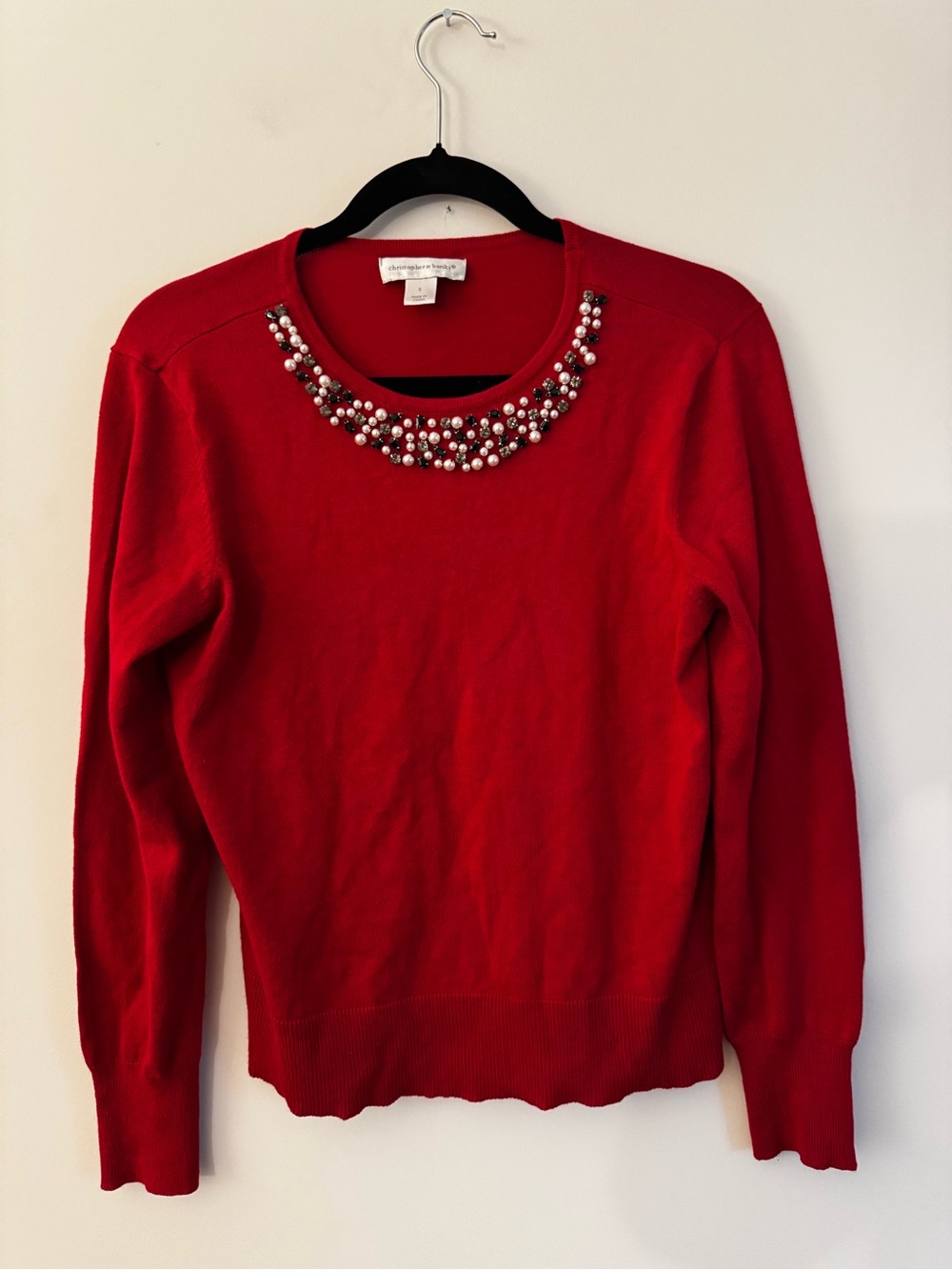 Christopher & Banks Beaded Crewneck Red Sweater